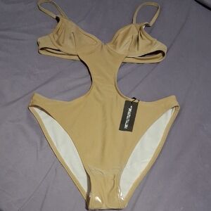 PrettyLittleThing Tan Swimsuit with Cutout Design
